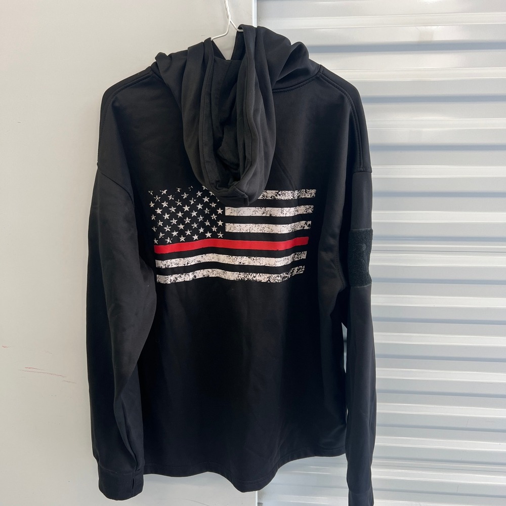 Rothco Mens Black Tactical Thin Red Line American Flag Hoodie L Conceal Carry